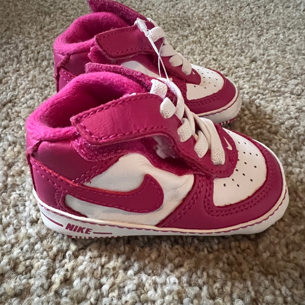 Nike Air Force One Soft Soled Pink and White High-Top Sneakers with Velcro Strap
